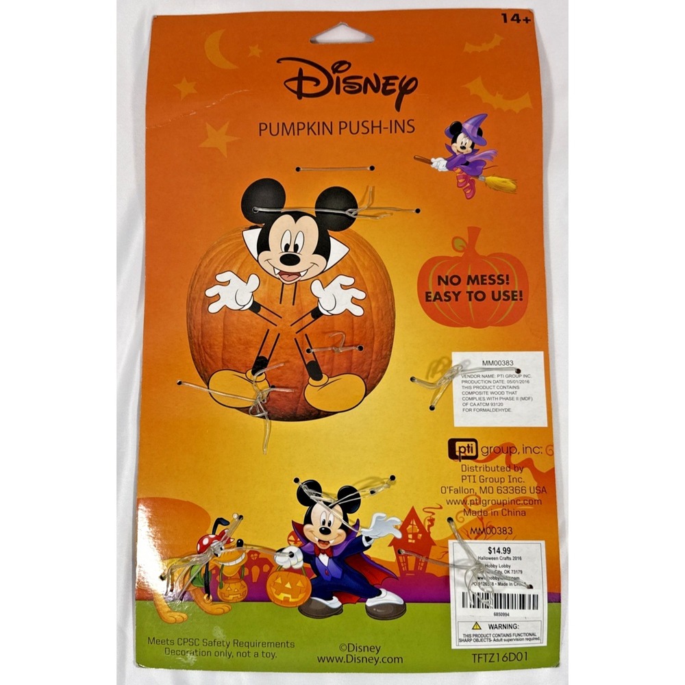 Disney Mickey Mouse Pumpkin Push-Ins Kids Orange Vampire Halloween 5pc Kit - Picture 2 of 7